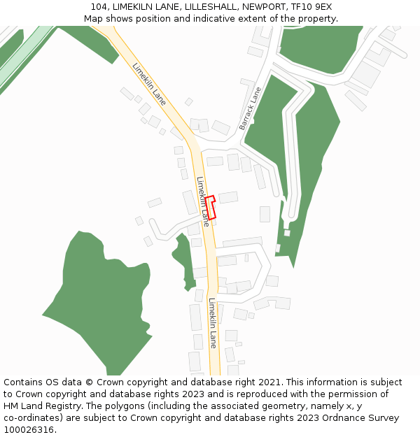 104, LIMEKILN LANE, LILLESHALL, NEWPORT, TF10 9EX: Location map and indicative extent of plot