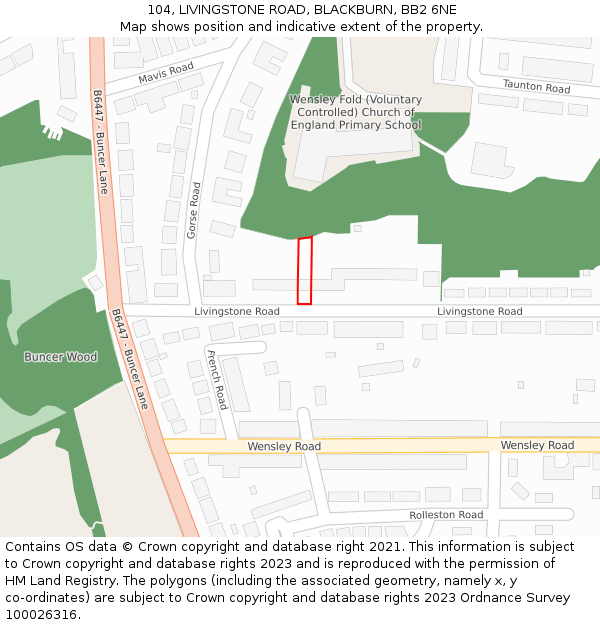 104, LIVINGSTONE ROAD, BLACKBURN, BB2 6NE: Location map and indicative extent of plot