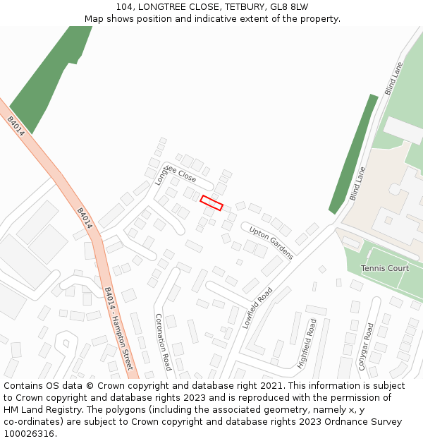 104, LONGTREE CLOSE, TETBURY, GL8 8LW: Location map and indicative extent of plot