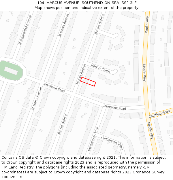 104, MARCUS AVENUE, SOUTHEND-ON-SEA, SS1 3LE: Location map and indicative extent of plot