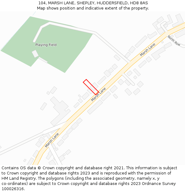 104, MARSH LANE, SHEPLEY, HUDDERSFIELD, HD8 8AS: Location map and indicative extent of plot