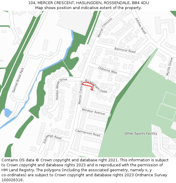 104, MERCER CRESCENT, HASLINGDEN, ROSSENDALE, BB4 4DU: Location map and indicative extent of plot