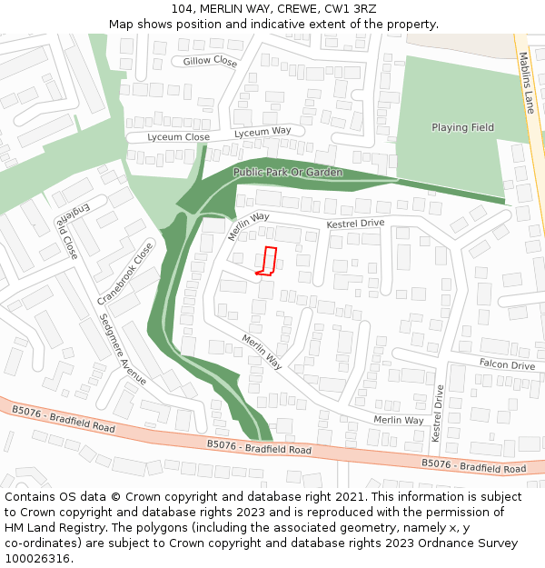 104, MERLIN WAY, CREWE, CW1 3RZ: Location map and indicative extent of plot