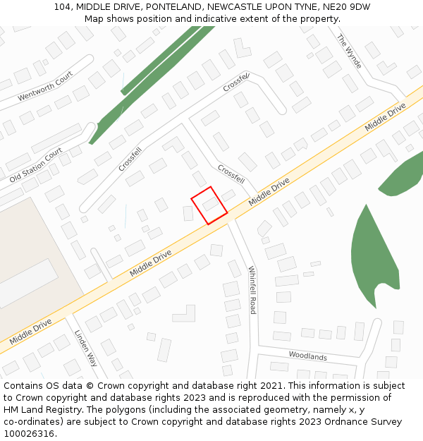 104, MIDDLE DRIVE, PONTELAND, NEWCASTLE UPON TYNE, NE20 9DW: Location map and indicative extent of plot