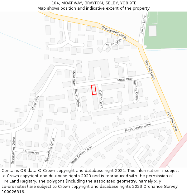 104, MOAT WAY, BRAYTON, SELBY, YO8 9TE: Location map and indicative extent of plot