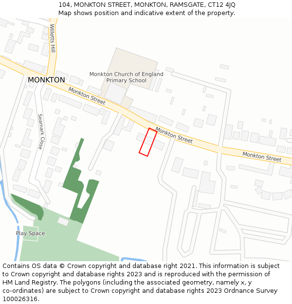 104, MONKTON STREET, MONKTON, RAMSGATE, CT12 4JQ: Location map and indicative extent of plot