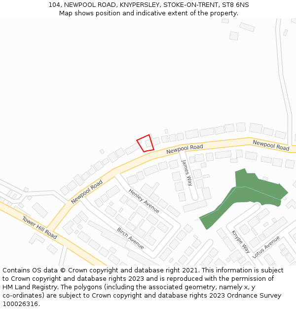 104, NEWPOOL ROAD, KNYPERSLEY, STOKE-ON-TRENT, ST8 6NS: Location map and indicative extent of plot