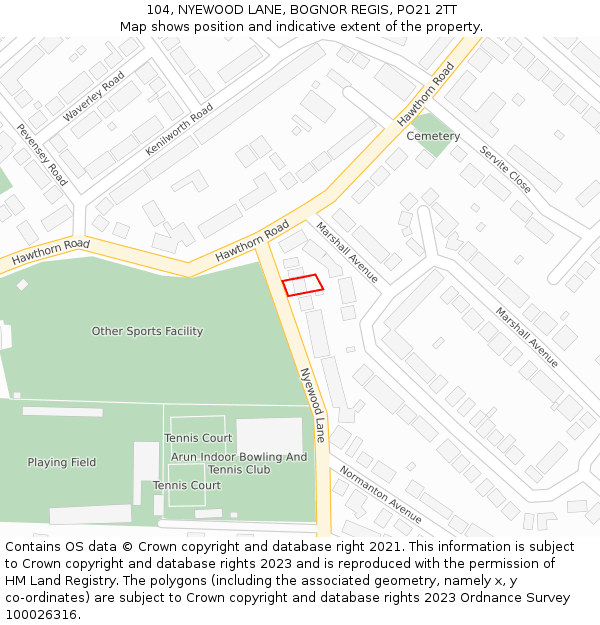 104, NYEWOOD LANE, BOGNOR REGIS, PO21 2TT: Location map and indicative extent of plot