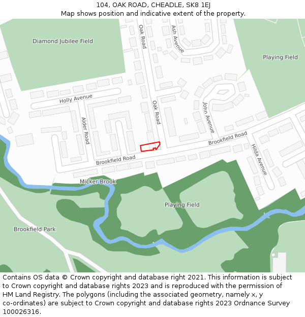 104, OAK ROAD, CHEADLE, SK8 1EJ: Location map and indicative extent of plot