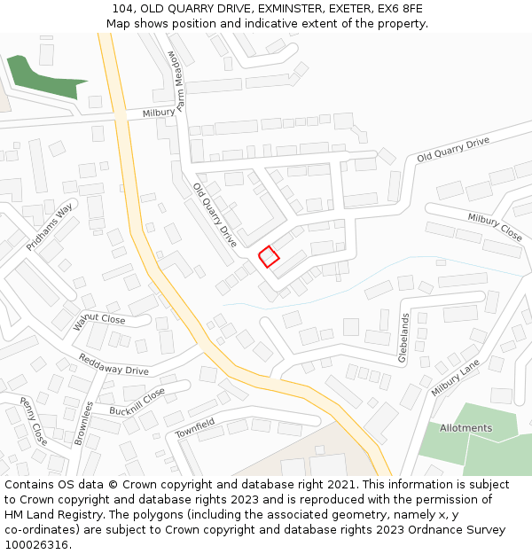 104, OLD QUARRY DRIVE, EXMINSTER, EXETER, EX6 8FE: Location map and indicative extent of plot