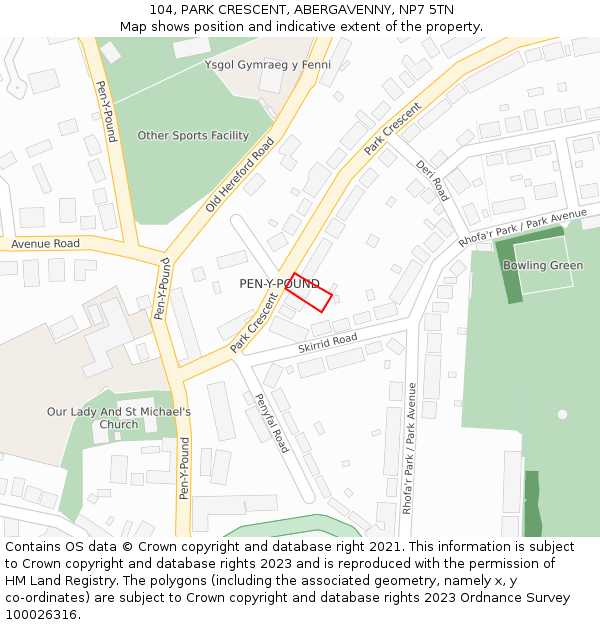 104, PARK CRESCENT, ABERGAVENNY, NP7 5TN: Location map and indicative extent of plot