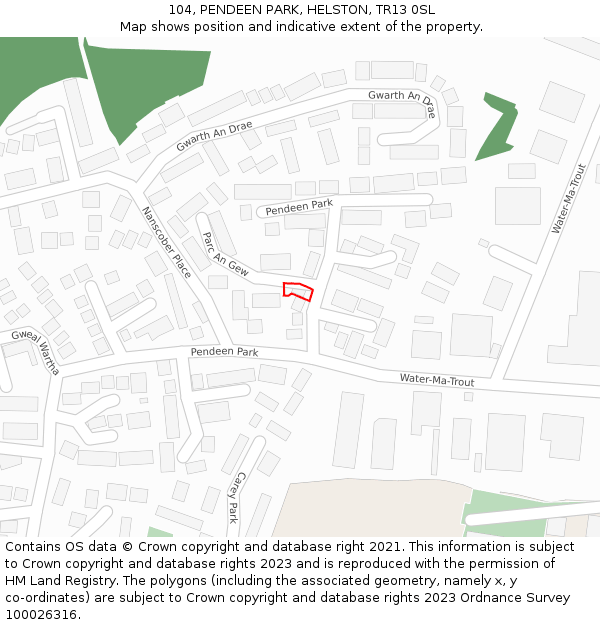 104, PENDEEN PARK, HELSTON, TR13 0SL: Location map and indicative extent of plot