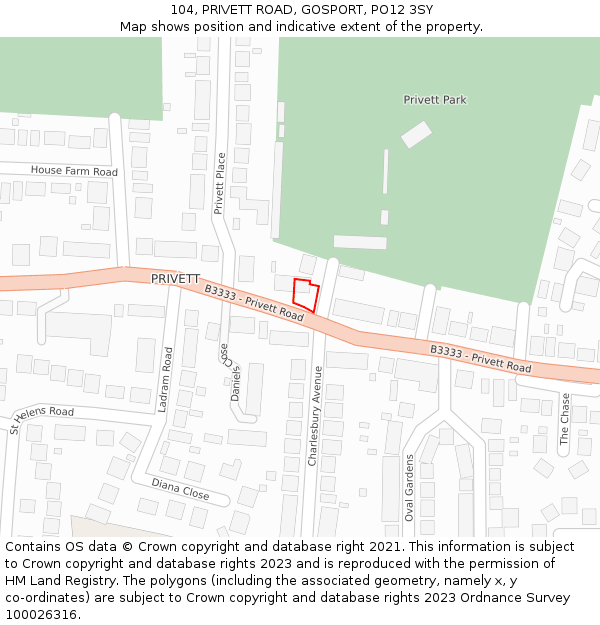 104, PRIVETT ROAD, GOSPORT, PO12 3SY: Location map and indicative extent of plot