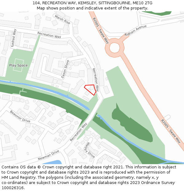 104, RECREATION WAY, KEMSLEY, SITTINGBOURNE, ME10 2TG: Location map and indicative extent of plot