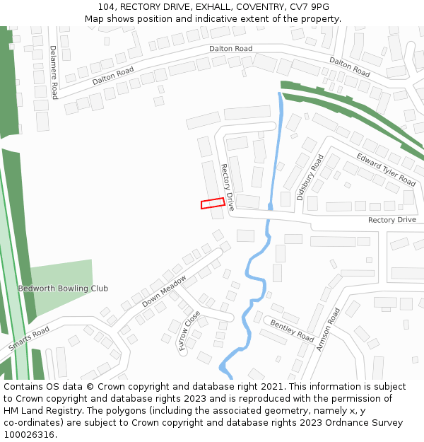 104, RECTORY DRIVE, EXHALL, COVENTRY, CV7 9PG: Location map and indicative extent of plot