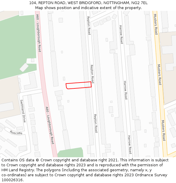 104, REPTON ROAD, WEST BRIDGFORD, NOTTINGHAM, NG2 7EL: Location map and indicative extent of plot