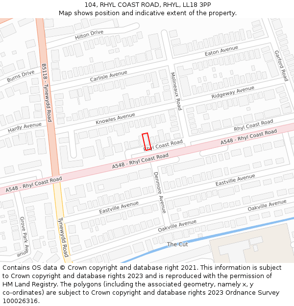 104, RHYL COAST ROAD, RHYL, LL18 3PP: Location map and indicative extent of plot