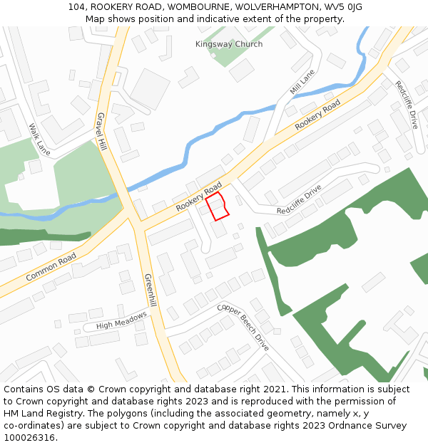 104, ROOKERY ROAD, WOMBOURNE, WOLVERHAMPTON, WV5 0JG: Location map and indicative extent of plot