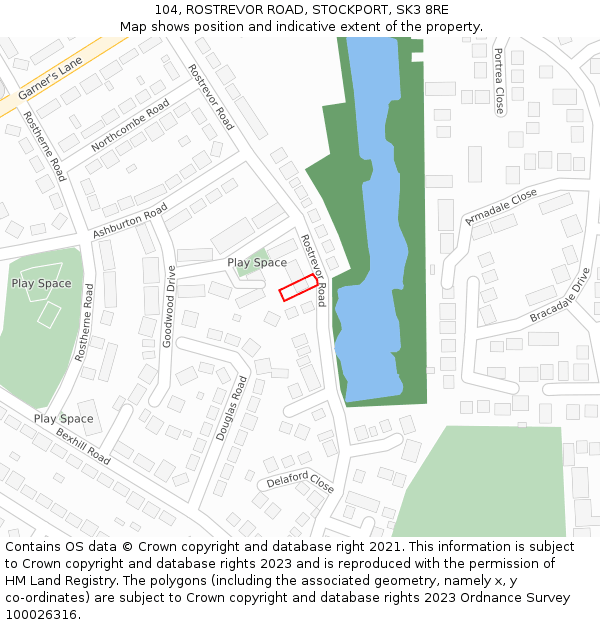 104, ROSTREVOR ROAD, STOCKPORT, SK3 8RE: Location map and indicative extent of plot