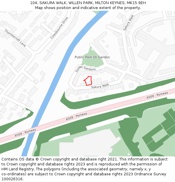 104, SAKURA WALK, WILLEN PARK, MILTON KEYNES, MK15 9EH: Location map and indicative extent of plot