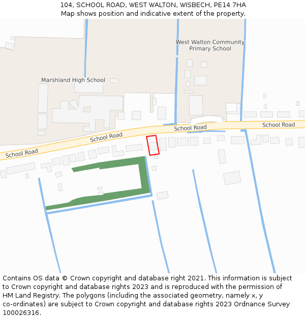 104, SCHOOL ROAD, WEST WALTON, WISBECH, PE14 7HA: Location map and indicative extent of plot