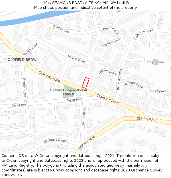 104, SEAMONS ROAD, ALTRINCHAM, WA14 4LB: Location map and indicative extent of plot