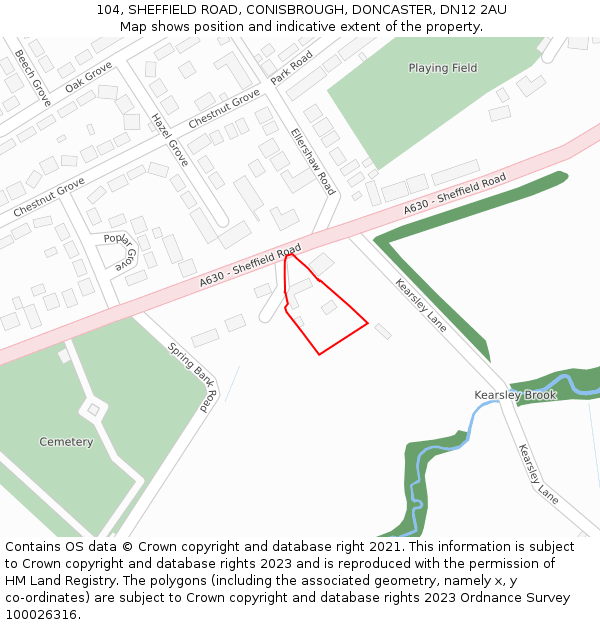 104, SHEFFIELD ROAD, CONISBROUGH, DONCASTER, DN12 2AU: Location map and indicative extent of plot