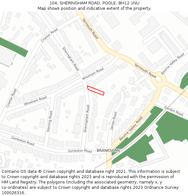 104, SHERINGHAM ROAD, POOLE, BH12 1NU: Location map and indicative extent of plot