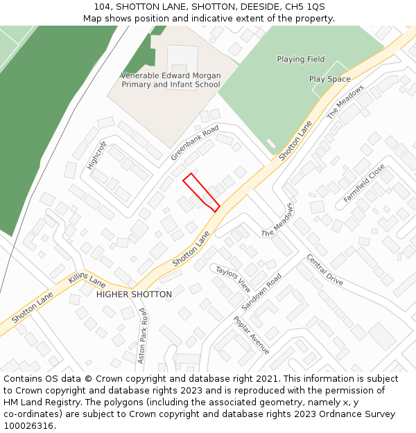 104, SHOTTON LANE, SHOTTON, DEESIDE, CH5 1QS: Location map and indicative extent of plot