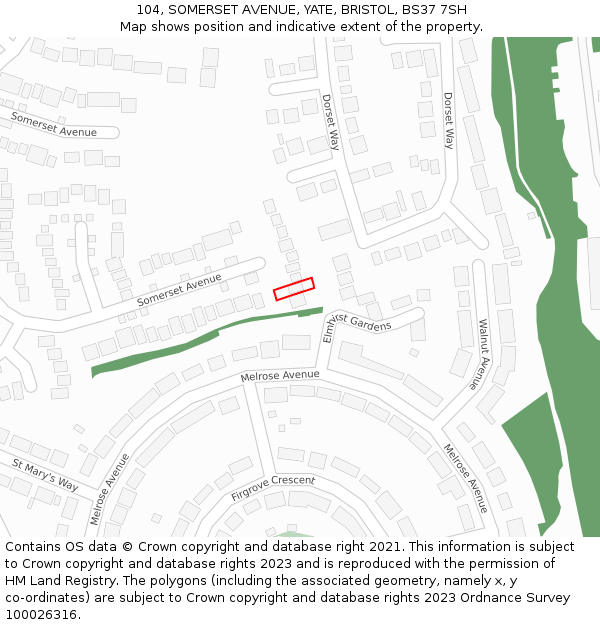 104, SOMERSET AVENUE, YATE, BRISTOL, BS37 7SH: Location map and indicative extent of plot