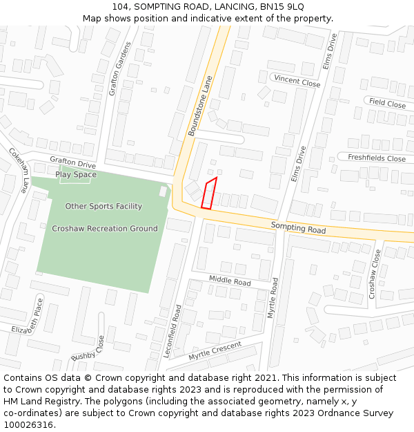 104, SOMPTING ROAD, LANCING, BN15 9LQ: Location map and indicative extent of plot