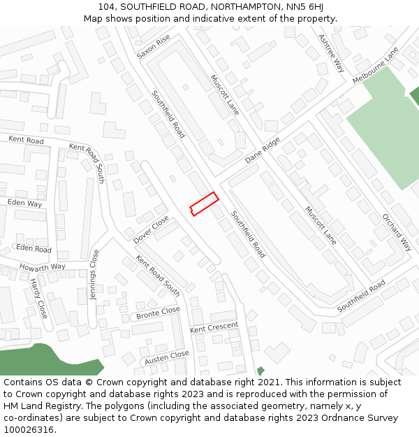 104, SOUTHFIELD ROAD, NORTHAMPTON, NN5 6HJ: Location map and indicative extent of plot