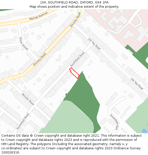 104, SOUTHFIELD ROAD, OXFORD, OX4 1PA: Location map and indicative extent of plot