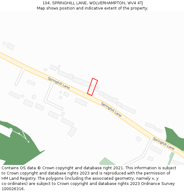 104, SPRINGHILL LANE, WOLVERHAMPTON, WV4 4TJ: Location map and indicative extent of plot