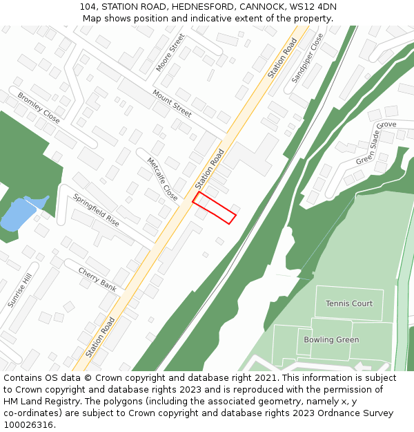 104, STATION ROAD, HEDNESFORD, CANNOCK, WS12 4DN: Location map and indicative extent of plot