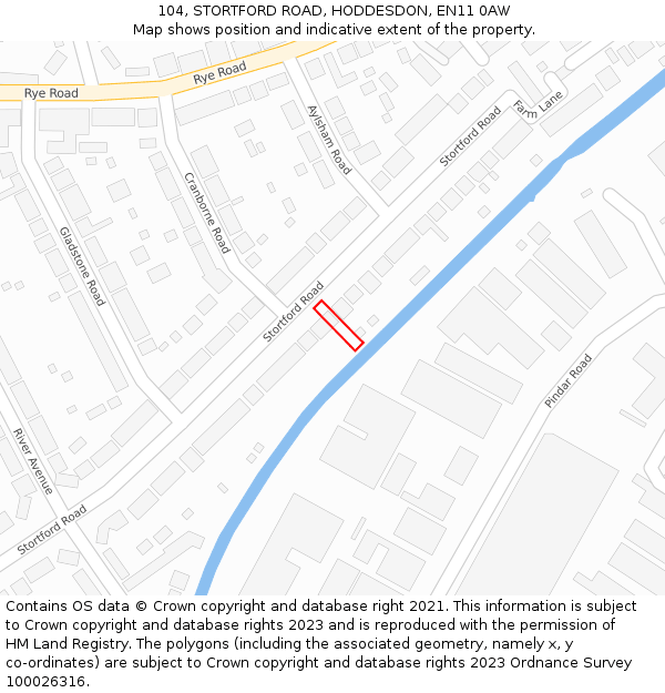 104, STORTFORD ROAD, HODDESDON, EN11 0AW: Location map and indicative extent of plot