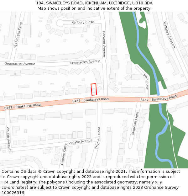 104, SWAKELEYS ROAD, ICKENHAM, UXBRIDGE, UB10 8BA: Location map and indicative extent of plot