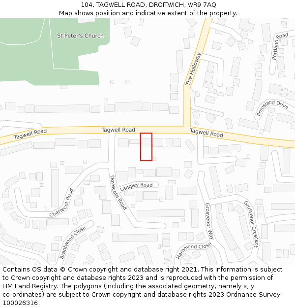 104, TAGWELL ROAD, DROITWICH, WR9 7AQ: Location map and indicative extent of plot