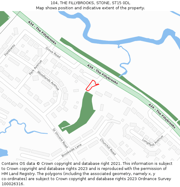 104, THE FILLYBROOKS, STONE, ST15 0DL: Location map and indicative extent of plot