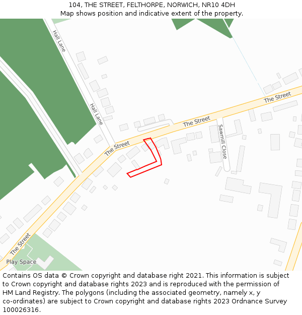 104, THE STREET, FELTHORPE, NORWICH, NR10 4DH: Location map and indicative extent of plot