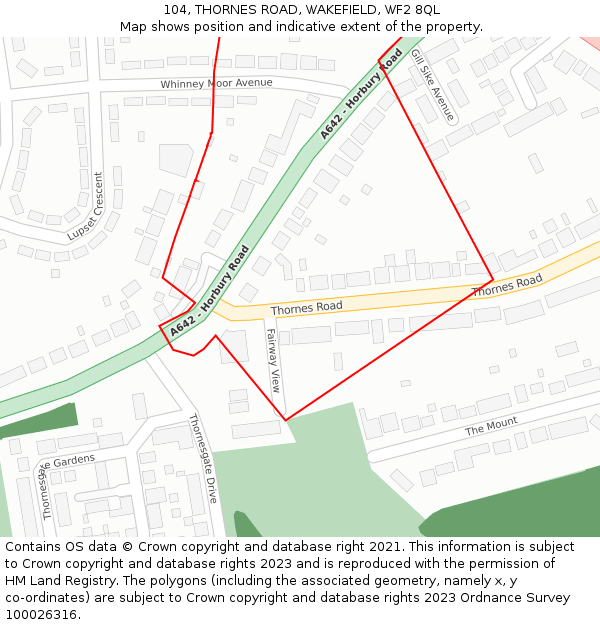 104, THORNES ROAD, WAKEFIELD, WF2 8QL: Location map and indicative extent of plot