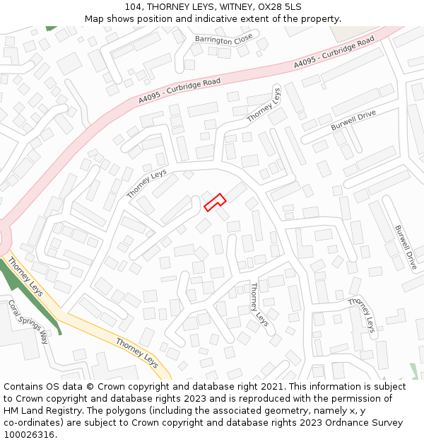 104, THORNEY LEYS, WITNEY, OX28 5LS: Location map and indicative extent of plot