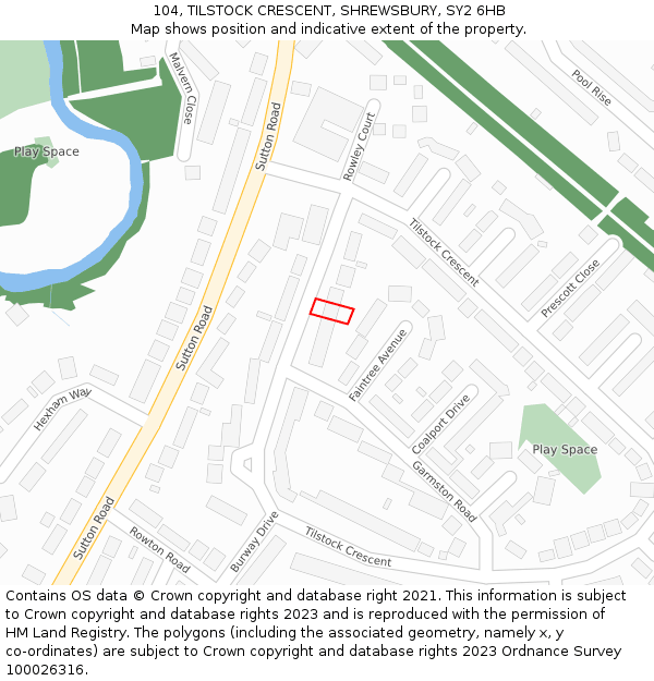 104, TILSTOCK CRESCENT, SHREWSBURY, SY2 6HB: Location map and indicative extent of plot