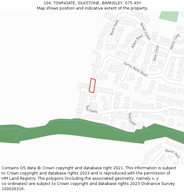 104, TOWNGATE, SILKSTONE, BARNSLEY, S75 4SY: Location map and indicative extent of plot