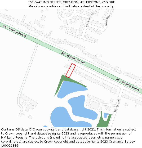 104, WATLING STREET, GRENDON, ATHERSTONE, CV9 2PE: Location map and indicative extent of plot