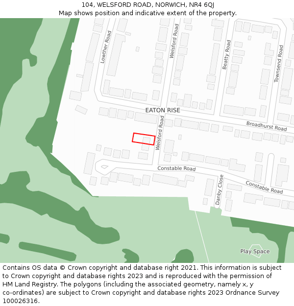 104, WELSFORD ROAD, NORWICH, NR4 6QJ: Location map and indicative extent of plot