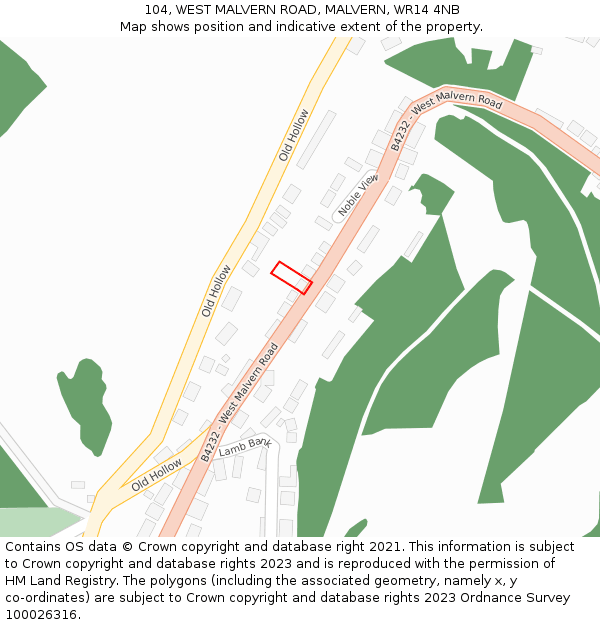 104, WEST MALVERN ROAD, MALVERN, WR14 4NB: Location map and indicative extent of plot