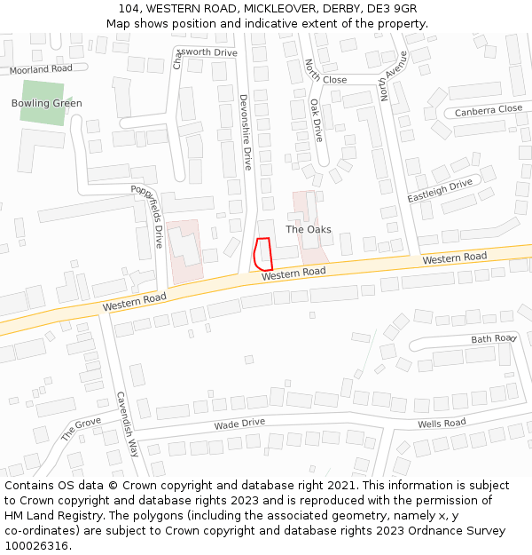 104, WESTERN ROAD, MICKLEOVER, DERBY, DE3 9GR: Location map and indicative extent of plot