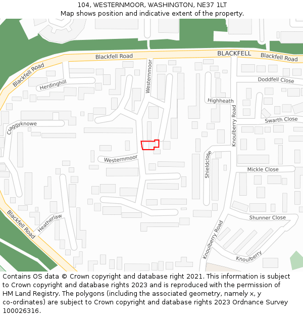 104, WESTERNMOOR, WASHINGTON, NE37 1LT: Location map and indicative extent of plot