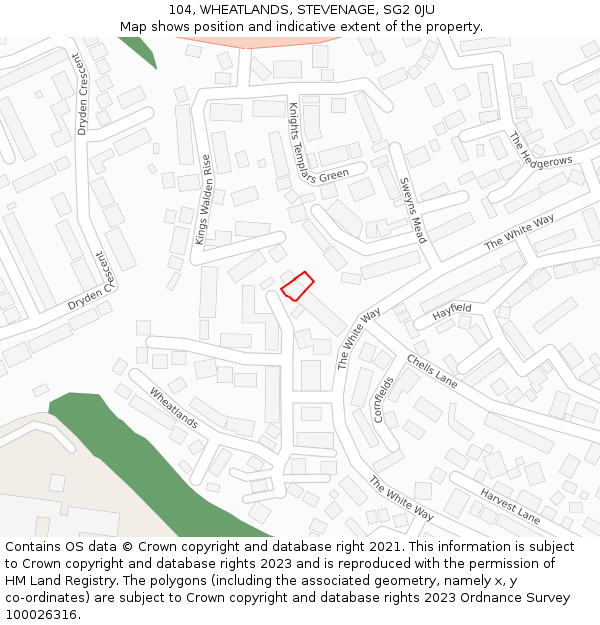 104, WHEATLANDS, STEVENAGE, SG2 0JU: Location map and indicative extent of plot